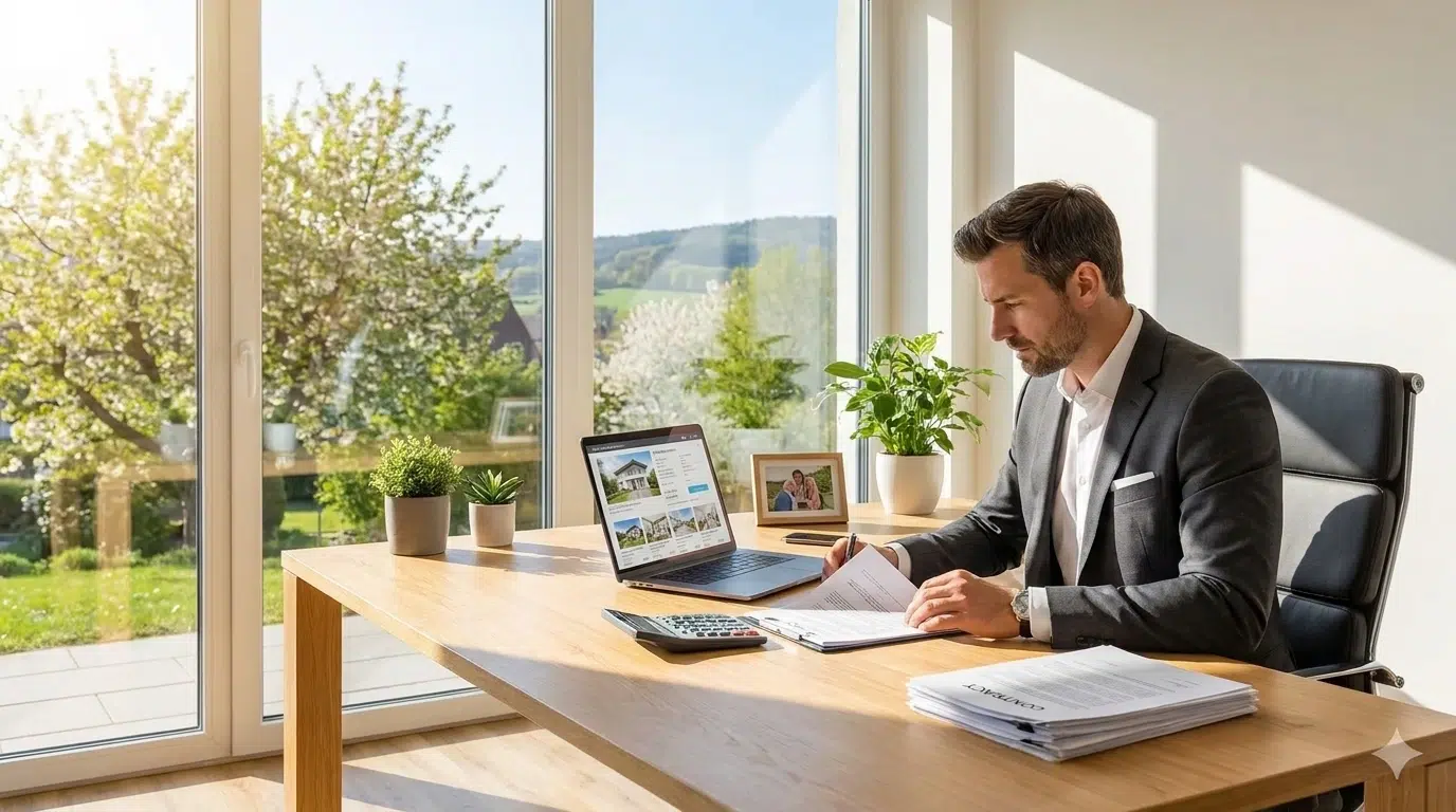 Immobilienmakler an seinem Schreibtisch.